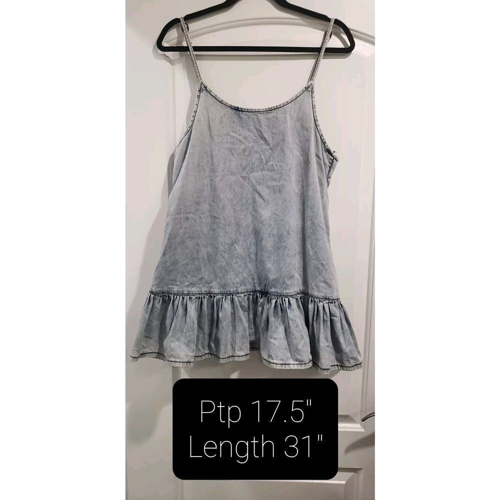 One x One Teaspoon Pinkie Denim Ruffle Trapeze Mini Dress Blue Powder Size S EUC